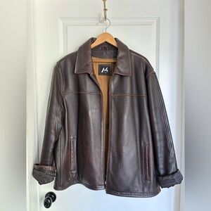chocolate brown leather zip up jacket